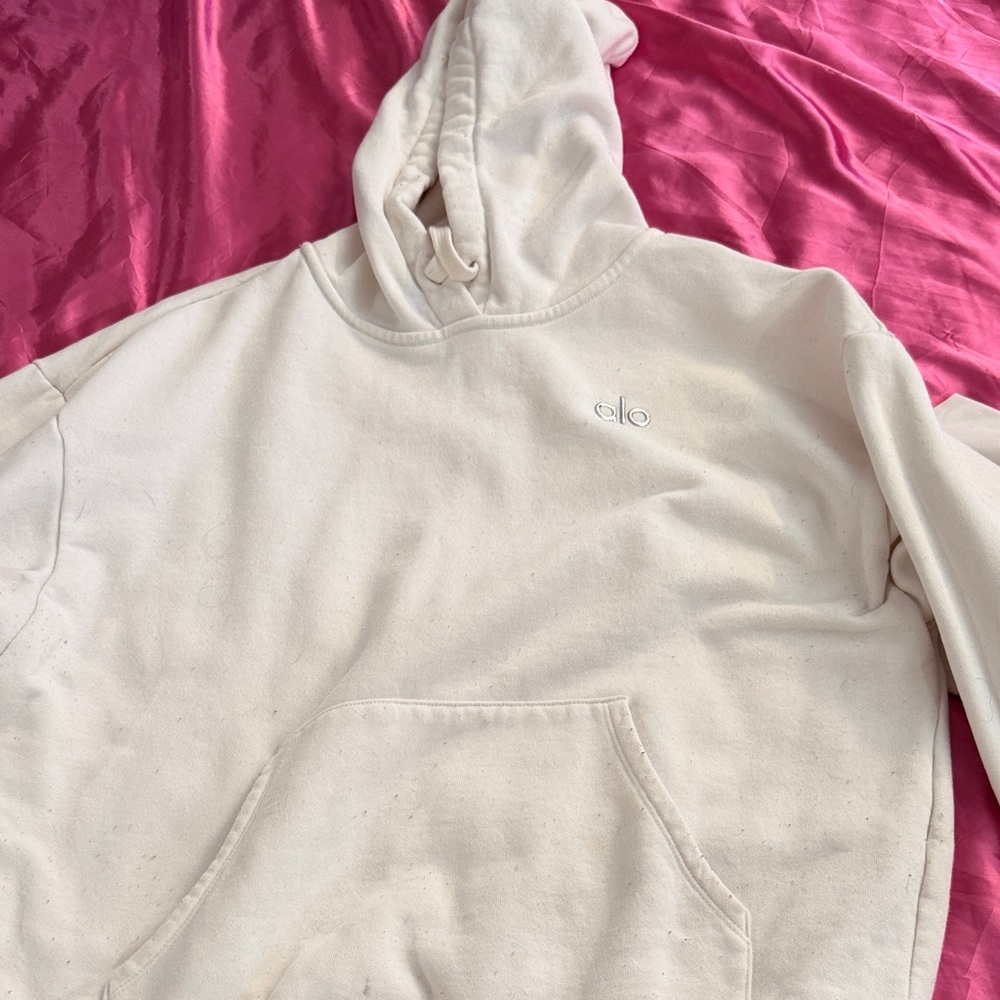 ALO Yoga Cream Hoodie with Subtle Logo two piece includes sweater and tights